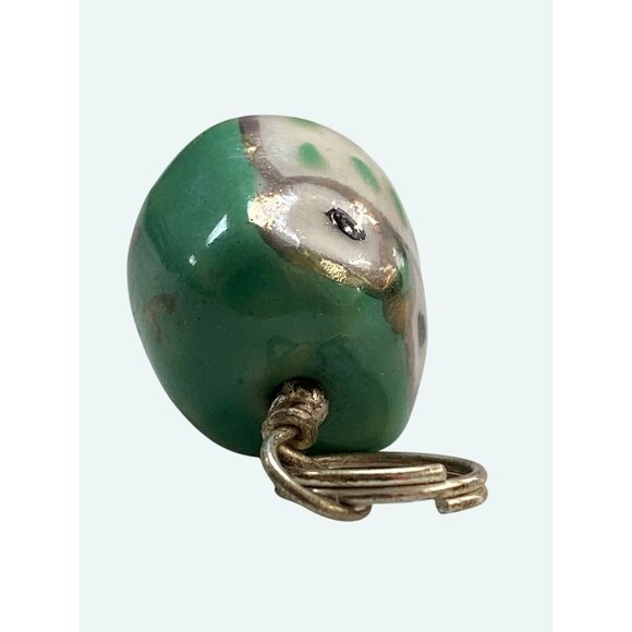 Handcrafted Ceramic Owl Pendant Charm With Gold Detailing & Green Accents - Picture 6 of 6
